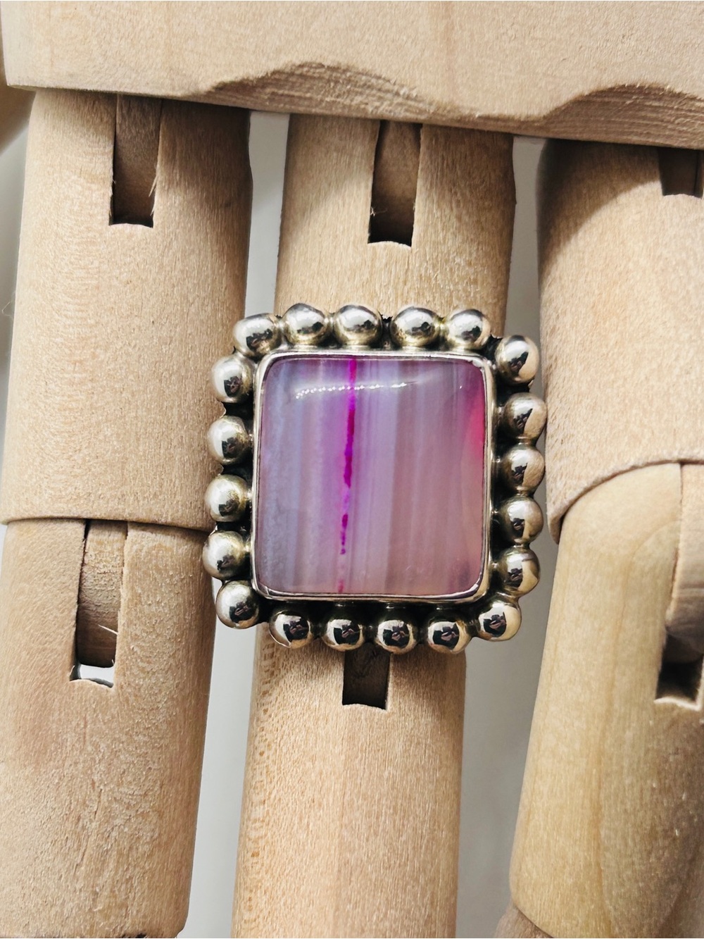 Pink Banded Agate Size 6 Statement Ring